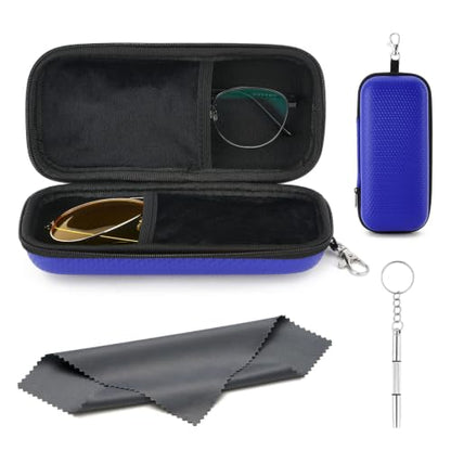 WOZEAH Double Eyeglasses Case Hard Shell EVA Dual Sunglasses Organizer - color: Blue