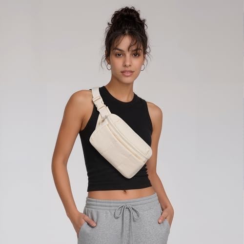 TOPEAST Waist Pack 3.5L Fanny Packs with Water Bottle Holder, Large Capacity Travel Belt Purse Anti-Theft RFID Blocking, Beige Fluffy Crossbody Sling Bag for Hiking Walking - color: Beige