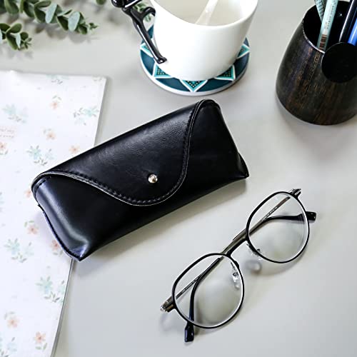 LogHog Portable Leather Glasses Case,Flexible Sunglasses Pouch Slim Case for Women Men Horizontal Eyeglass Case - color: Black