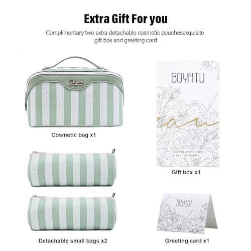 BOYATU Travel Makeup Bag for Women: 3 Pcs Set Striped Make up Bag,Green - color: A-2-Green