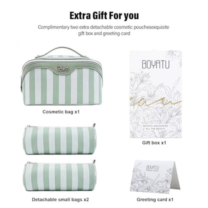 BOYATU Travel Makeup Bag for Women: 3 Pcs Set Striped Make up Bag,Green - color: A-2-Green