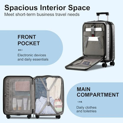 CENSIEN Expandable 20" Carry On Luggage Airline Approved with Front Pocket - color: Gray, size: 20 Inch EXT