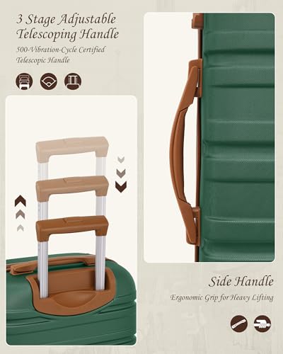 TAKUMI Luggage Sets, Hardside Suitcases with Wheels, Green Brown, 5 Piece - color: GREEN BROWN, size: 5 Piece Set