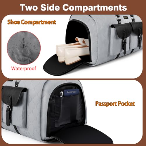 Garment Bag for Travel Convertible Carry on Travel Duffel Bag for Men Women - color: A04-Grey