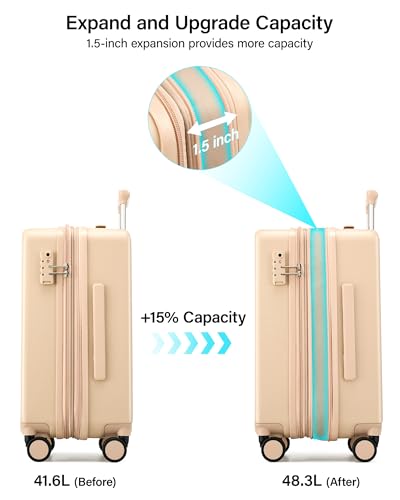 Hanke 20 Inch Expandable Carry On Luggage, Hard Shell with Side Hook - color: Cuba Sand, size: 20 Inch EXT