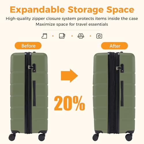 NEWBULIG 20 Inch Carry On Luggage, Suitcase with Spinner Wheels - color: Green, size: 20 Inch