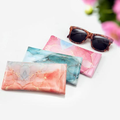 TRIUMPH VISION Eyeglass Case Glasses Case Soft Sunglass Pouch Sleeve 3 Pack - color: Pu Leather Marble White Green Blue Pink Gold