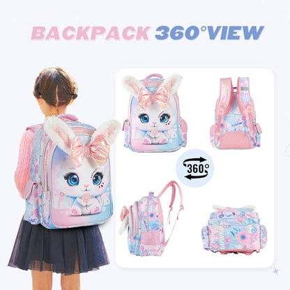 KidsPUNK Backpack for Girls Elementary:16 Inch Cute Rabbit School Bookbag - color: 16 Inch Pink Rabbit