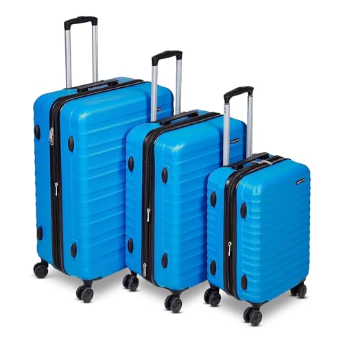 Amazon Basics 3-Piece Hardside Expandable Travel Luggage Set (21", 26", 30"), Scratch-Resistant Suitcases with Multi-directional Wheels, Carry-on and Checked Bags, Light Blue - color: Light Blue, size: 3-Piece Set