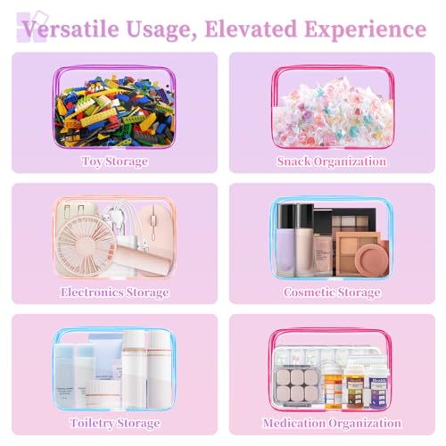 TISRATOK 12 PCS Clear Makeup Bags with Zipper, TSA Approved Toiletry Pouch - color: Multicolor, size: medium