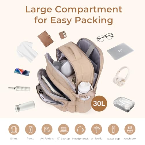 CLUCI Quilted Backpack with RFID, Large Travel Backpack for Women - color: Khaki
