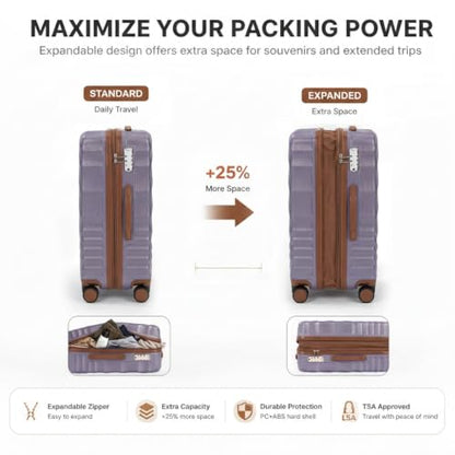 Rosamo 3-Piece Hard Shell Expandable Luggage Set, Airline Approved Carry-On - color: Purple