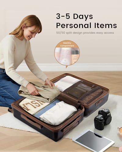 LOVEVOOK Hardside Carry On Luggage 22x14x9 Airline Approved, Small Suitcase - color: Black&Brown