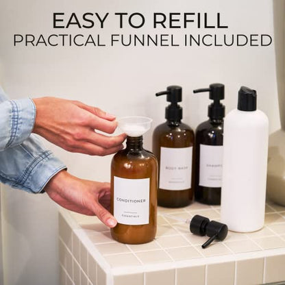 Stylish Shampoo & Conditioner Dispenser Set of 3-21oz PET Bottles, Pump - color: Brown
