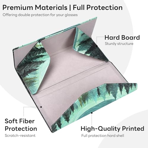 Sunglasses Case, Foldable Glasses Case, Magnetic PU Leather Hard Shell Folding Eyeglass Holder Box - color: Green Forest