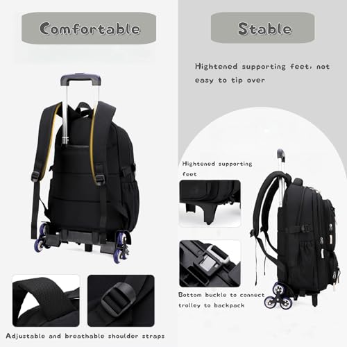 Rolling Backpack for Boys Girls Elementary Middle School Bags, Boys Roller Backpack with 6 Wheels, Beige - color: 6 Wheels-beige