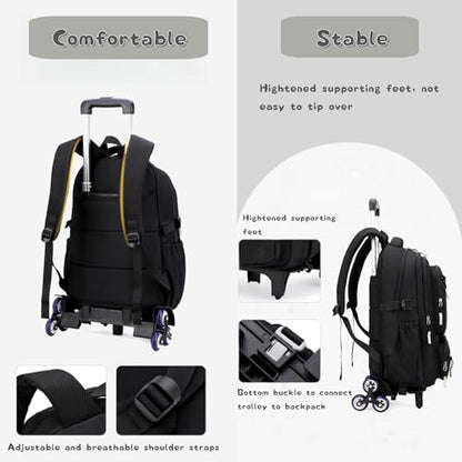 Rolling Backpack for Boys Girls Elementary Middle School Bags, Boys Roller Backpack with 6 Wheels, Beige - color: 6 Wheels-beige