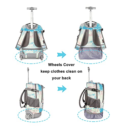 Tilami Rolling Backpack 19 inch Wheeled Cute LAPTOP Boys Girls Travel School Student Trip (Seaside) - color: Seaside