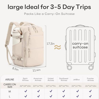 mibasies 30L Airline Approved Travel Carry On Backpack, fit 15.6" Laptop - color: Beige, size: Large