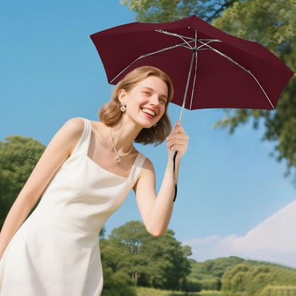 Travel Umbrella Compact Small Folding Windproof Lightweight for Women - color: 08.Wine Red