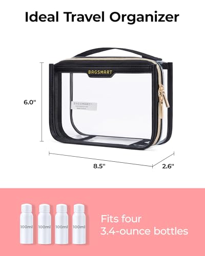 BAGSMART Clear Toiletry Bag for Travel, TSA Approved, 1-Pack, Black - color: Black, size: Pack of 1