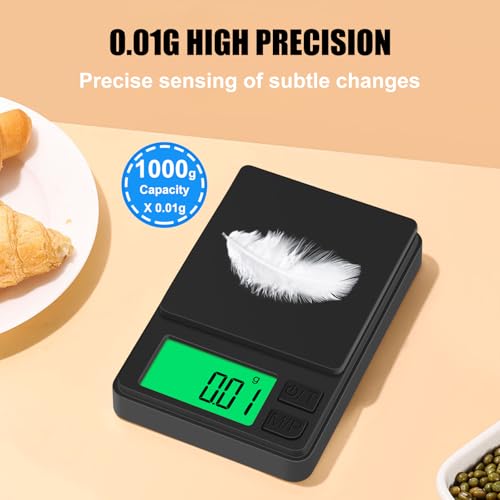 Digital Pocket Scale 1000g x 0.01g, Diyife Portable Precision Gram Scale - color: Black