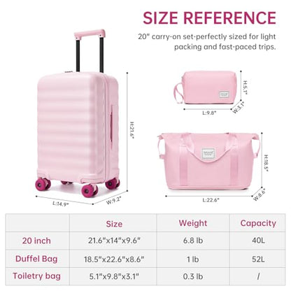 Carry On Luggage Set 3 Piece, Carry-on Suitcase With Wheels - color: DT-Pink