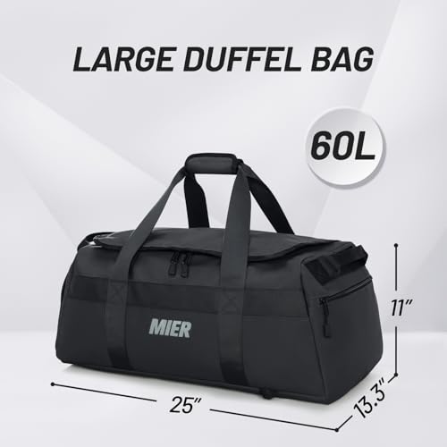MIER Men's 60L Gym Duffle Bag Large Weekender Travel Duffel Backpack, Black - color: Black