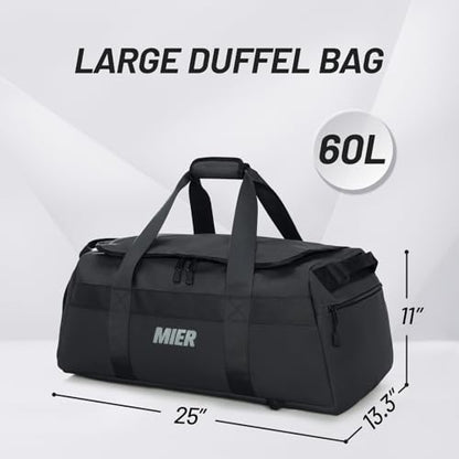 MIER Men's 60L Gym Duffle Bag Large Weekender Travel Duffel Backpack, Black - color: Black