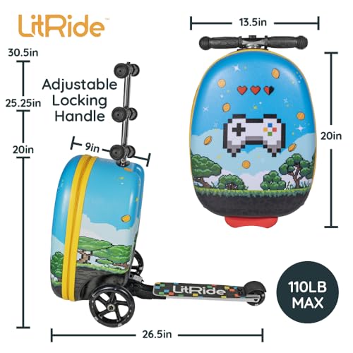 Kids Ride-On Scooter Luggage, Carry-On Suitcase, Ages 4+ - style: Gamer