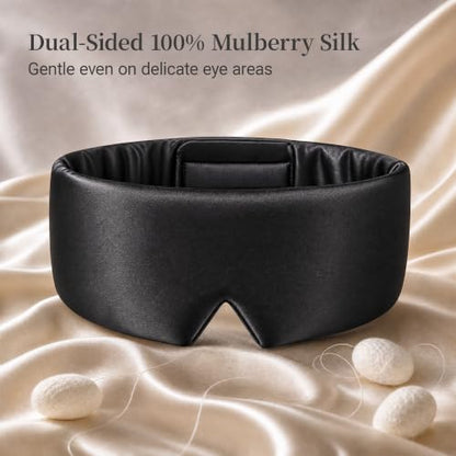 Silk Sleep Mask – 100% Mulberry Silk Eye Mask for Sleeping - color: Silk Black