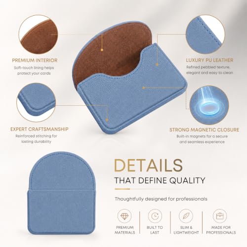 Business Card Holder，PU Leather Business Card Case Wallet Blue - color: Blue