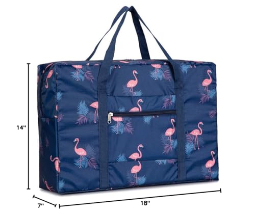 Carry-on Bag Foldable Flight Travel Duffel Luggage Lightweight Travel Duffle Tote Bags Waterproof Organizer Storage (Navy Blue Flamingo) - color: Navy Blue Flamingo
