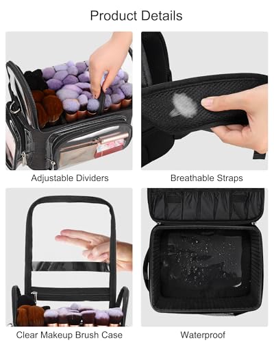 TANTO Makeup Backpack, Pro Cosmetic Bag with 4 Pouch & Makeup Brush Case - color: Black+X Large Makeup Brush Bag