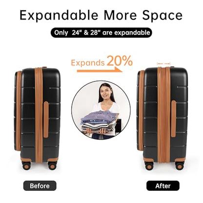 24'' Luggage,Hardside Suitcase w/Spinner Wheels,TSA LOCK - color: Black, size: 24" Mid-Checked