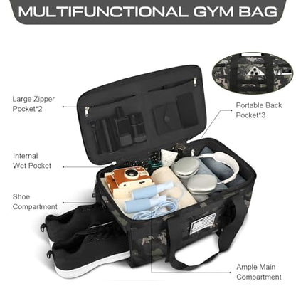 Gym Bags for Men, Tactical Duffle Bag with Shoe Compartment - color: Camouflage, size: Medium