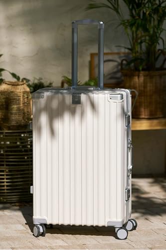 HotWay 26 Inch Checked Zipperless Luggage with Cup Holder,White - color: White (PC+Aluminum), size: Checked in 26inch