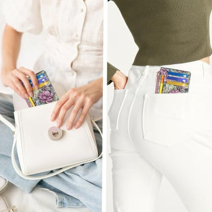 Tipmile Womens Credit Card Holder Wallet, Small Slim RFID Blocking Sleeve - color: Flowers
