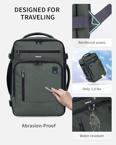 ECOHUB Travel Backpack Airline Approved Under Seat Personal Item Bag - color: Green-2, size: 17 inch underseat