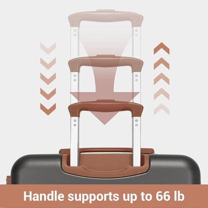Kono Large Suitcase 28in Expandable ABS+PC 8pcs Silent Wheels Grey/Brown - color: Grey, size: Checked-Large 28-Inch