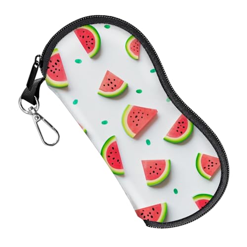 Glasses Case Eyeglass Sunglasses Zipper Soft Neoprene Ultra Light Pouch Metal Belt Clip Aesthetic Women Men - color: E19-watermelon