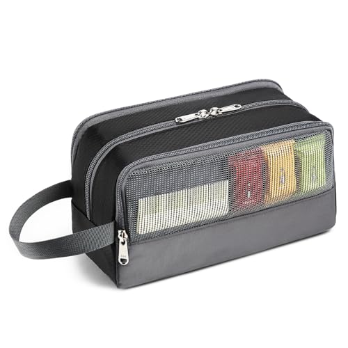 Yeiotsy Toiletry Bag - Travel Dopp Kit with Mesh Pockets, Compact Organizer for Gym, Camping, Hiking (Black) - color: Black