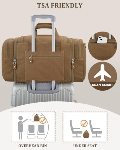 Gonex Duffle Bag for Travel, Expandable 50L Overnight Weekender Gym Bag - color: Coffee, size: Large-50L