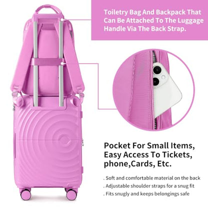 LARVENDER Expandable Carry On 3 Piece Luggage Set with Backpack 20 Inch - color: Berry, style: 3 Piece Sets