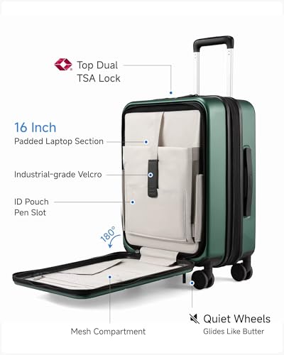LUGGEX Front Pocket Expandable Carry On Luggage, Green, 20" - color: Green, size: 20 Inch