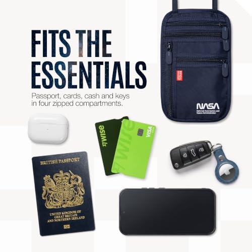 NASA Neck Wallet with RFID-Secured Passport Protection (Lunar Blue) - color: Lunar Blue