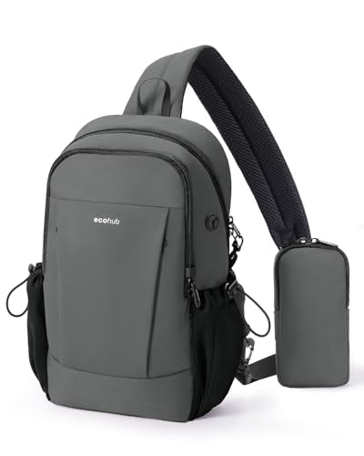 ECOHUB Anti-Theft Crossbody Bag Men Women RFID Blocking Lightweight Sling Backpack Water Resistant for Travel Hiking Outdoor - color: Grey