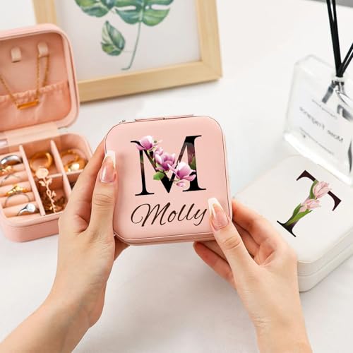 Ships Next Day, Initial Name Travel Jewelry Case - Teacher Appreciation Gifts - Small Jewelry Travel Organizer Box Teen Girl Gifts Trendy Stuff - style: Style 08