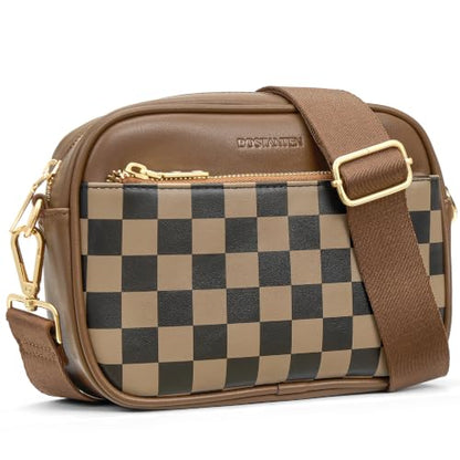 BOSTANTEN Quilted Small Crossbody Bag for Women Vegan Leather Purses - color: Checkered Coffee