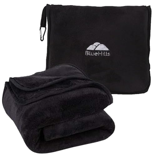 BlueHills Premium Soft Long Travel Blanket Pillow Airplane Flight - Black - color: Black-long-t054